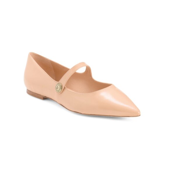 LARROUDE Tan Made In Brazil Leather Caroline Flats - Picture 1 of 2